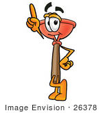 #26378 Clip Art Graphic Of A Plumbing Toilet Or Sink Plunger Cartoon Character Pointing Upwards