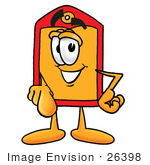 #26398 Clip Art Graphic Of A Red And Yellow Sales Price Tag Cartoon Character Pointing At The Viewer