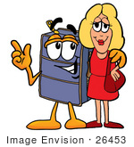 #26453 Clip Art Graphic Of A Suitcase Luggage Cartoon Character Talking To A Pretty Blond Woman