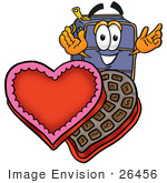 #26456 Clip Art Graphic Of A Suitcase Luggage Cartoon Character With An Open Box Of Valentines Day Chocolate Candies