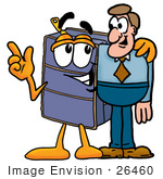 #26460 Clip Art Graphic Of A Suitcase Luggage Cartoon Character Talking To A Business Man