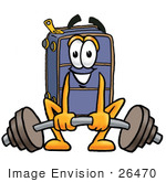 #26470 Clip Art Graphic Of A Suitcase Luggage Cartoon Character Lifting A Heavy Barbell