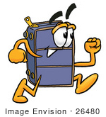 #26480 Clip Art Graphic Of A Suitcase Luggage Cartoon Character Running