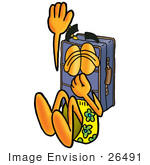 #26491 Clip Art Graphic Of A Suitcase Luggage Cartoon Character Plugging His Nose While Jumping Into Water