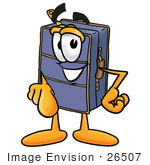 #26507 Clip Art Graphic Of A Suitcase Luggage Cartoon Character Pointing At The Viewer