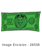 #26538 Clip Art Graphic Of A Metal Trash Can Cartoon Character On A Dollar Bill