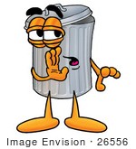 #26556 Clip Art Graphic Of A Metal Trash Can Cartoon Character Whispering And Gossiping