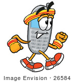 #26584 Clip Art Graphic Of A Gray Cell Phone Cartoon Character Speed Walking Or Jogging