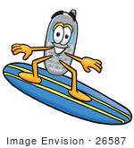 #26587 Clip Art Graphic Of A Gray Cell Phone Cartoon Character Surfing On A Blue And Yellow Surfboard