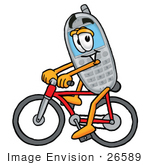 #26589 Clip Art Graphic Of A Gray Cell Phone Cartoon Character Riding A Bicycle