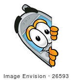 #26593 Clip Art Graphic Of A Gray Cell Phone Cartoon Character Peeking Around A Corner