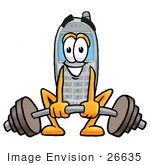 #26635 Clip Art Graphic Of A Gray Cell Phone Cartoon Character Lifting A Heavy Barbell