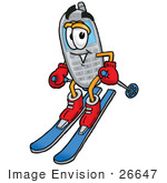 #26647 Clip Art Graphic Of A Gray Cell Phone Cartoon Character Skiing Downhill