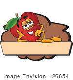 #26654 Clip Art Graphic Of A Red Apple Cartoon Character Label