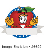 #26655 Clip Art Graphic Of A Red Apple Cartoon Character Label With Stars