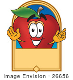 #26656 Clip Art Graphic Of A Red Apple Cartoon Character Label