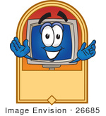 #26685 Clip Art Graphic Of A Desktop Computer Cartoon Character Label