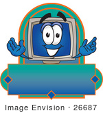 #26687 Clip Art Graphic Of A Desktop Computer Cartoon Character Label