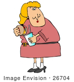 #26704 Hungry Fat Woman Careless To Her Health Risks Eating A Cheeseburger And Drinking Soda Clipart