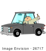 #26717 Alcoholic Man Drinking Beer While Drunk Driving Clipart