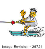 #26724 Clip Art Graphic Of A Beaker Laboratory Flask Cartoon Character Waving While Water Skiing