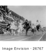 #26767 Stock Photography Of Competitve Women Racing On A Track And Jumping Hurdles