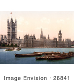 #26841 Stock Photography Of A Steamboat On The Thames River Passing By The Houses Of Parliament And The Big Ben Clock Tower In London England Uk