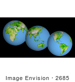 #2685 Picture Of World Globes - Three Views Of Earth