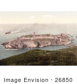 #26850 Stock Photography Of A Steamship And Sailboats Near Peel Castle On St Patrick’S Isle In Peel Isle Of Man England