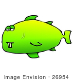#26954 Goofy Green Fish With Two Front Buck Teeth Clipart Graphic