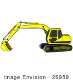 #26959 Yellow Trackhoe Tractor Working At A Construction Site Clipart Graphic