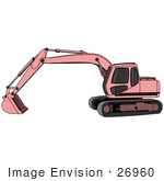 #26960 Pink Trackhoe Tractor Working At A Construction Site Clipart Graphic