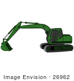 #26962 Green Trackhoe Tractor Working At A Construction Site Clipart Graphic