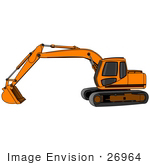 #26964 Orange Trackhoe Tractor Working At A Construction Site Clipart Graphic