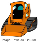 #26969 Orange Bobcat Skid Steer Loader Tractor Working At A Construction Site Clipart Graphic