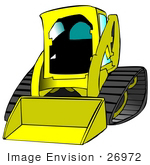 #26972 Yellow Bobcat Skid Steer Loader Tractor Working At A Construction Site Clipart Graphic