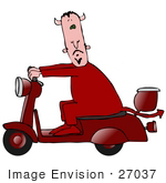 #27037 Devil In Red Riding A Red Scooter Clipart Picture