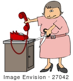 #27042 Frustrated Woman Cutting Her Teenage Daughter Off Of The Phone After Expensive Telephone Bills Or Cutting The Cord From Telemarketers Clipart Picture