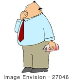 #27046 Grossed Out Businessman Carrying A Can Of Air Freshener Into A Bathroom After Someone Took A Dump Or Farted Clipart Picture