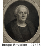 #27456 Illustration Of A Portrait Of Christopher Columbus Wearing A Fur Trimmed Coat And Facing Front