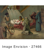 #27466 Illustration of Men In Prayer, Standing Around Christopher Columbus At His Death by JVPD