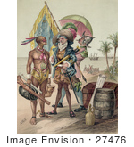 #27476 Illustration Of Christopher Columbus Speaking To A Native Man During The Landing Of Columbus At San Salvador In 1492