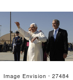 #27484 Stock Photo Of Pope Benedict Xvi Waving To The Crowd As President George W Bush Greets Him Upon His Arrival At Andrews Air Force Base Maryland April 15th 2008