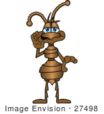 #27498 Clip Art Graphic Of A Brown Ant Insect Mascot Character Holding His Hand Up To His Cheek While Whispering A Secret And Gossiping