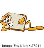 #27514 Clip Art Graphic Of A White Bread Slice Mascot Character Reclined And Resting His Head On His Hand