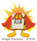 #27519 Clip Art Graphic Of A White Bread Slice Mascot Character Standing Proud And Wearing A Super Hero Uniform