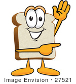 #27521 Clip Art Graphic Of A White Bread Slice Mascot Character Waving And Pointing