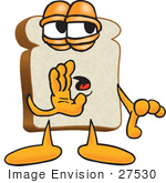 #27530 Clip Art Graphic Of A White Bread Slice Mascot Character Gossiping And Telling Secrets While Whispering