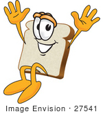 #27541 Clip Art Graphic Of A Happy White Bread Slice Mascot Character Jumping