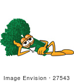 #27543 Clip Art Graphic Of A Broccoli Mascot Character Reclined And Resting His Head On His Hand